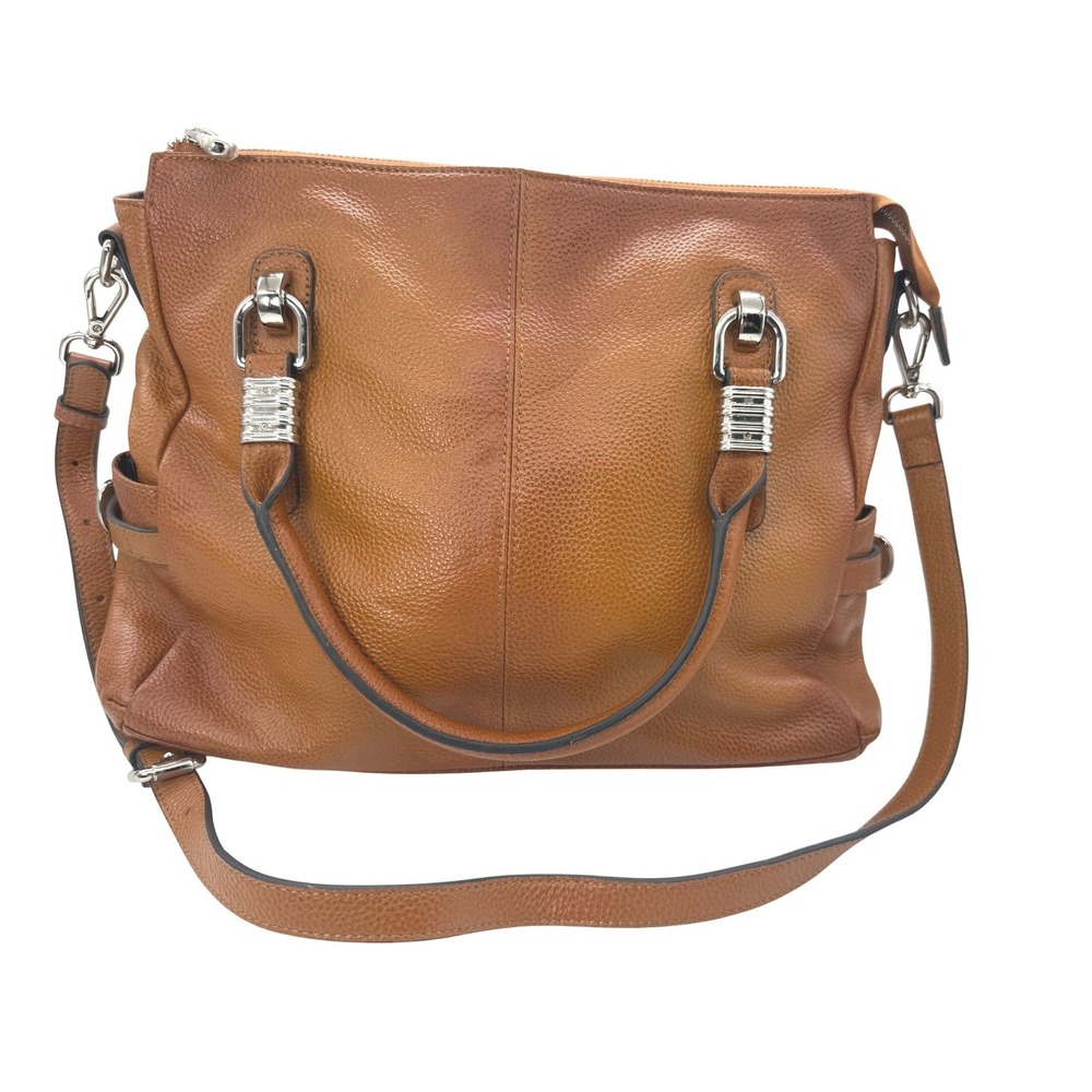 Western Brown Pebbled Leather Satchel Crossbody Bag Silver Hardware Cognac Purse